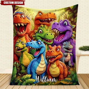 Personalized Cute Dinosaurs Kid Flannel Blanket