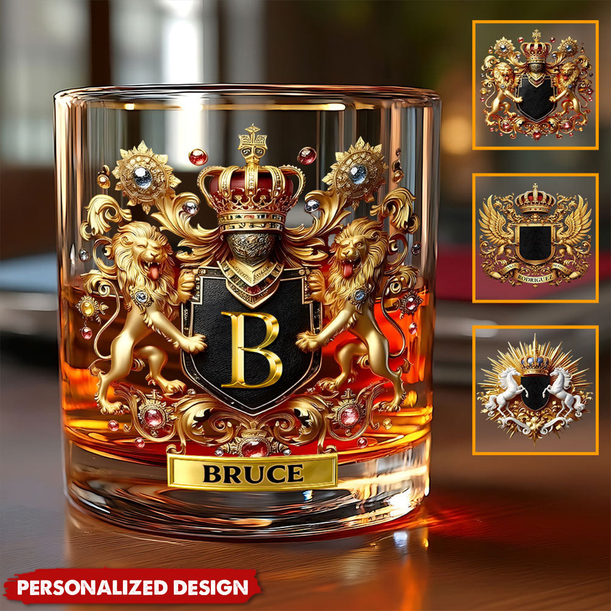Lion/ Eagle/ Horse Coat Of Arms-Personalized Whisky Whiskey Glass