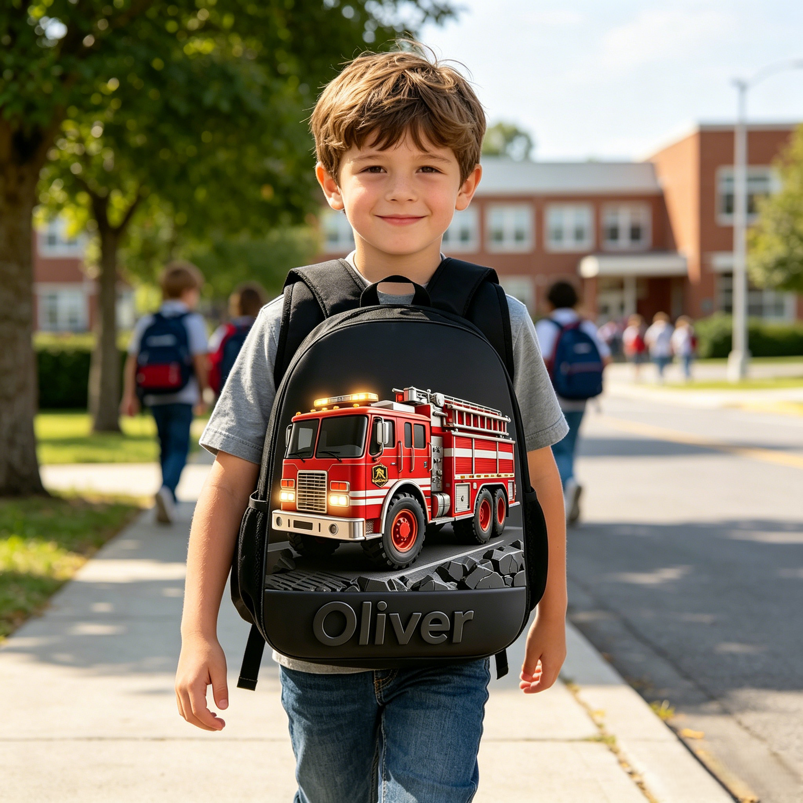 Personalized Kid Construction Vehicle Backpack Set