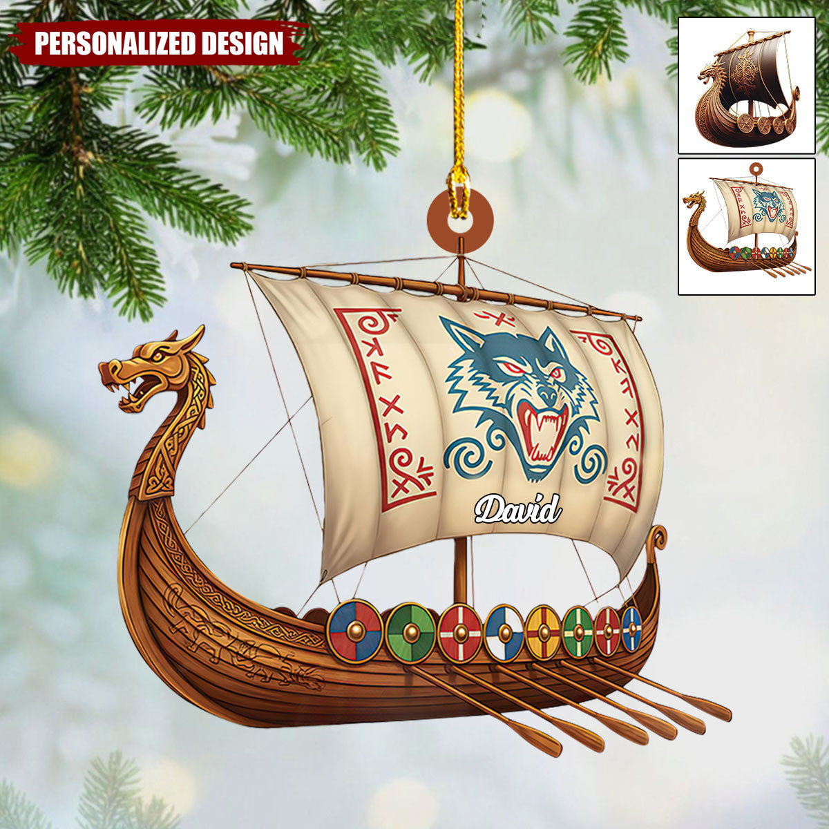 Personalized Viking Ship Christmas Ornament Gift for Men