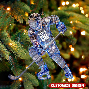 Personalized Sparkling Ice Hockey Ornament - Gift For Ice Hockey Player