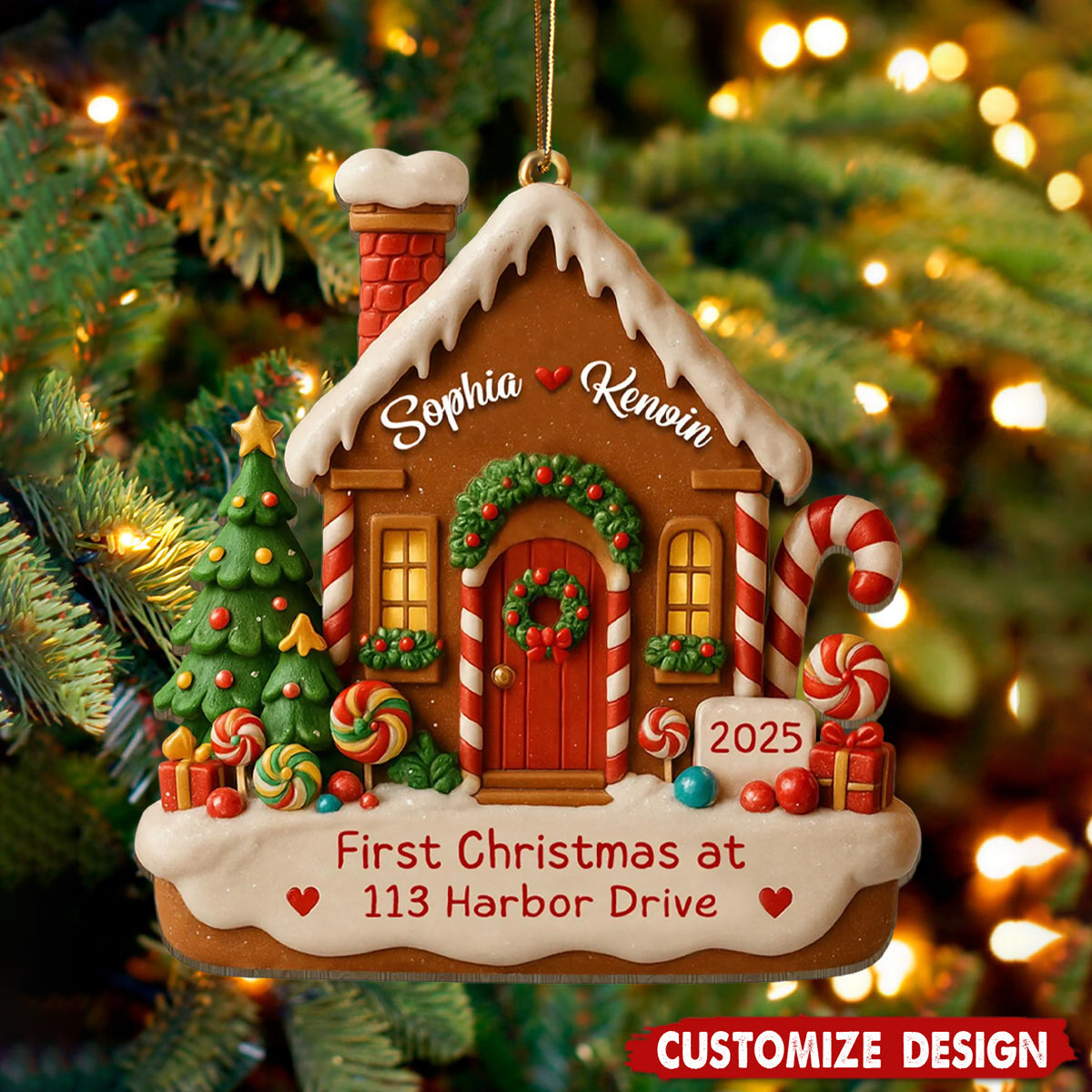 Personalized New Home Gingerbread Christmas Acrylic Ornament