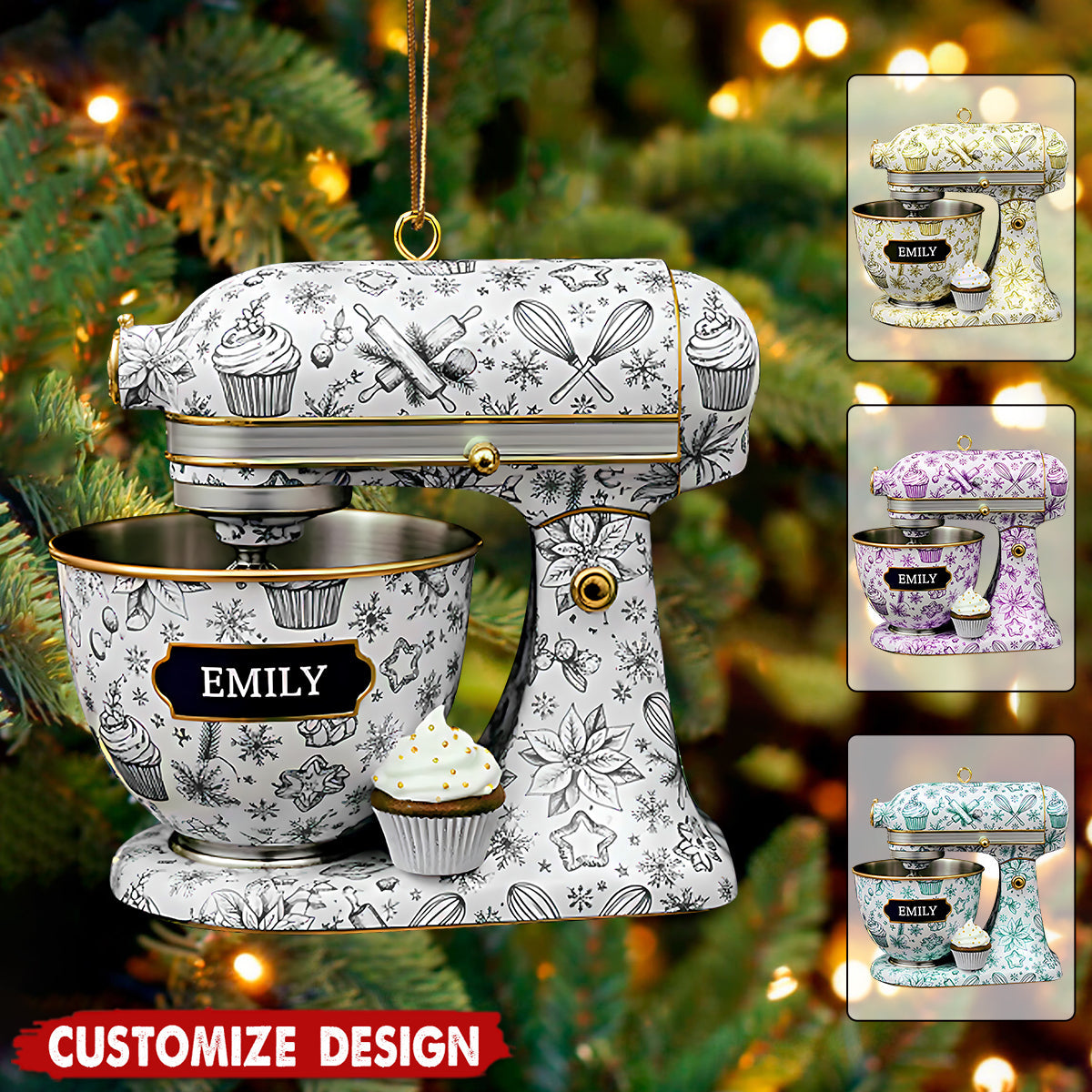 Personalized Toile De Jouy Mixer Christmas Ornament - Gift for Baker And Pastry Chef