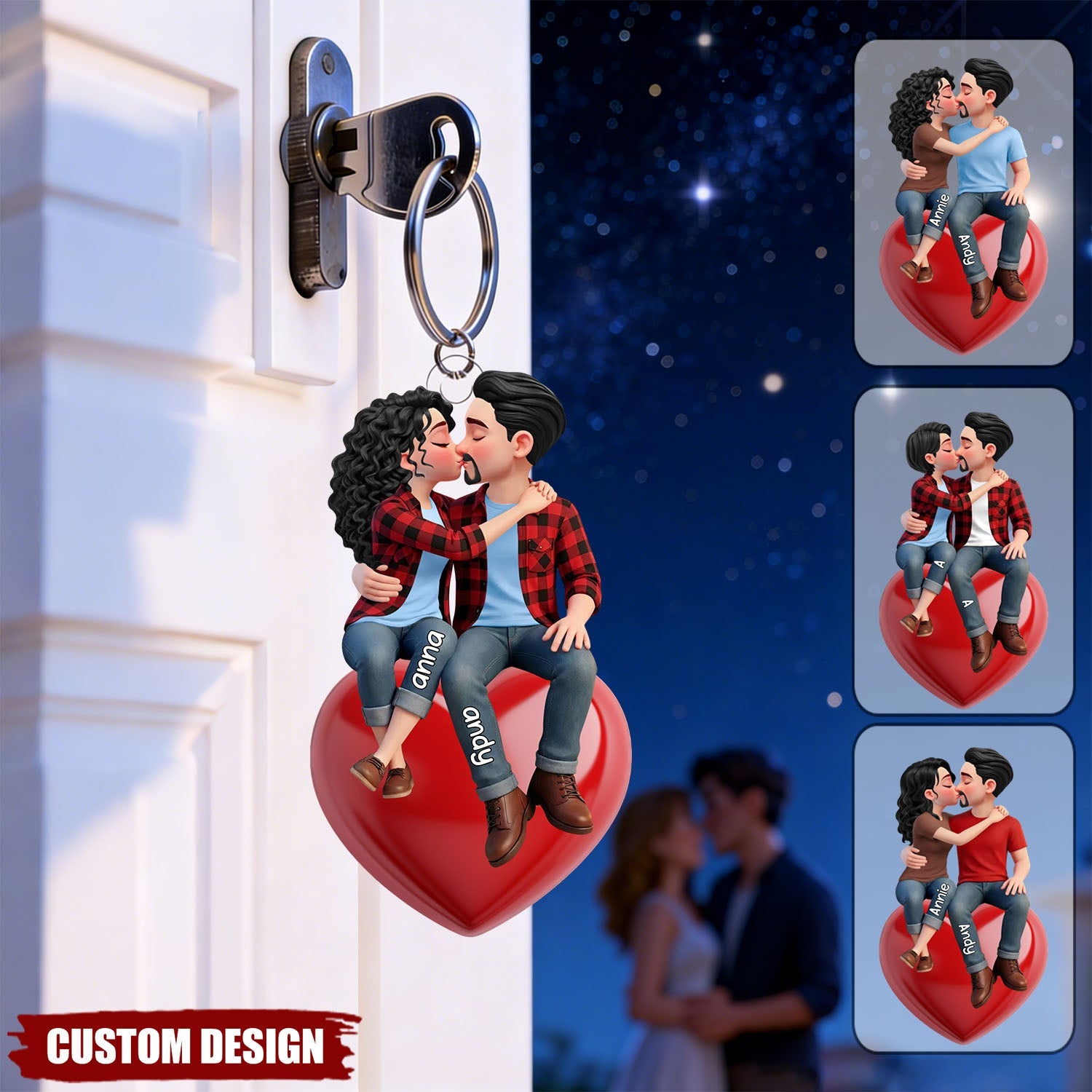 New Release-Everlasting Heart LOVE-Personalized Couple Sitting Kissing Keychain