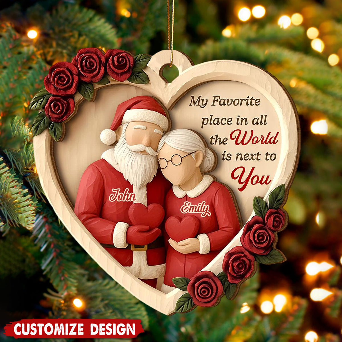 Personalized Couple Ornament, Santa Mrs Claus, My Favorite Place Is Next To You, Christmas Keepsake
