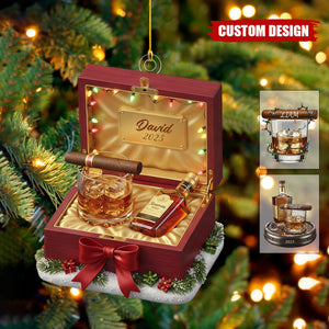 Personalized Whiskey Glass and Cigar Ornament –  Gentlemen Christmas Gift for Him