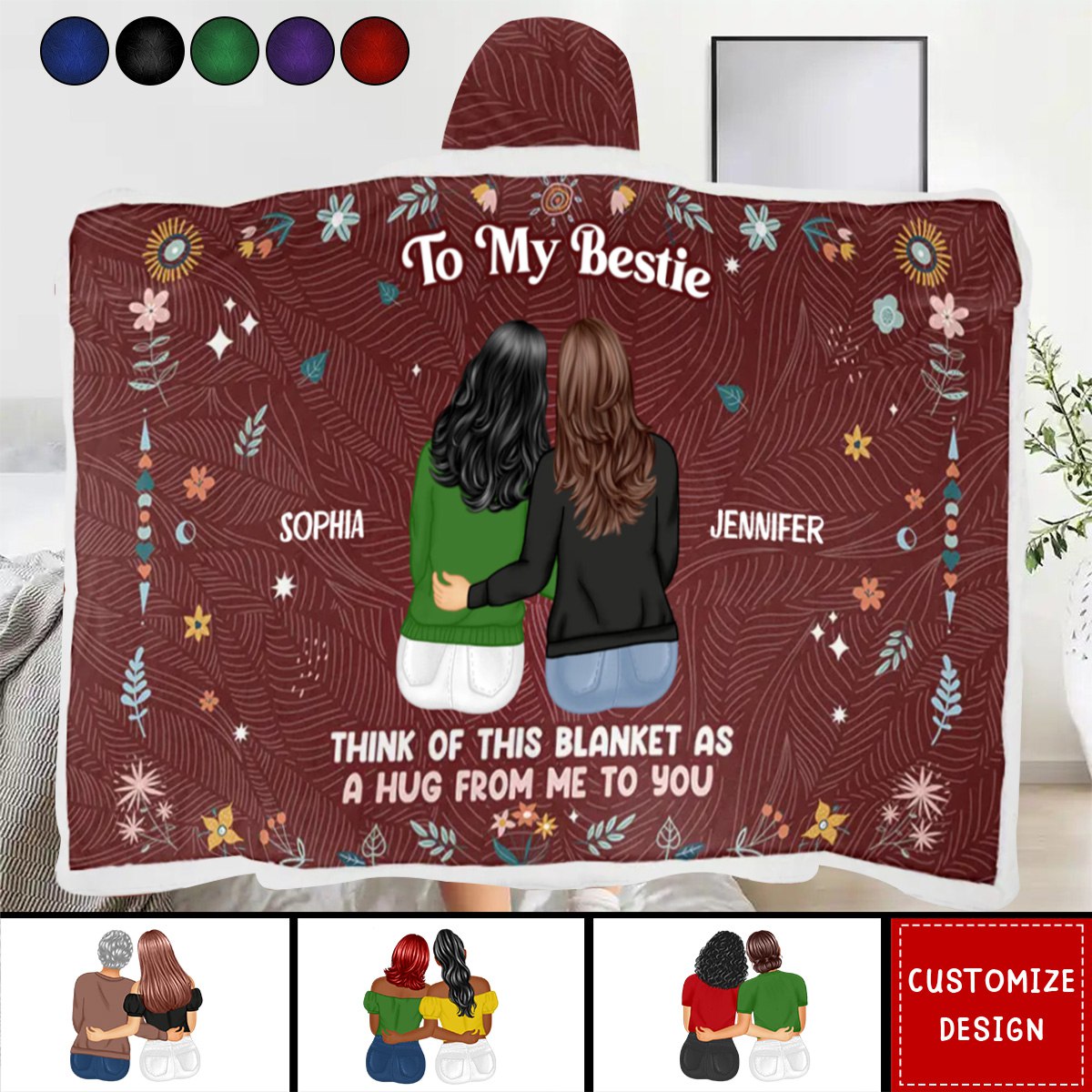 As A Hug From Me To You - Personalized Wearable Hooded Blanket-Gift For Sister/Bestie/Friend/Silbing