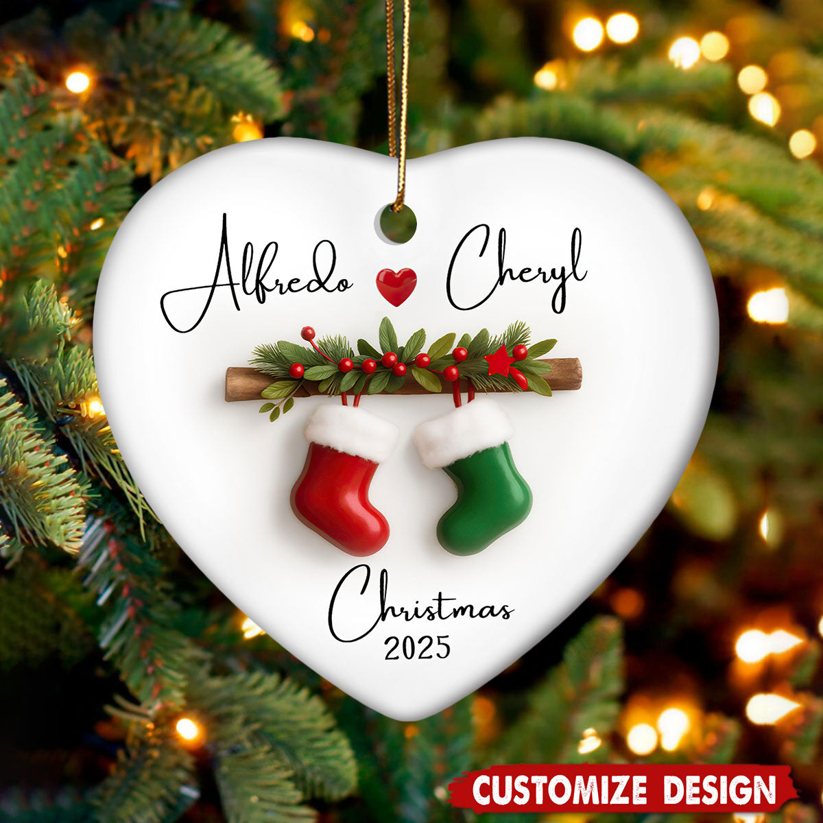 Personalized Stocking Couple Christmas Ornament - Gift For Couple