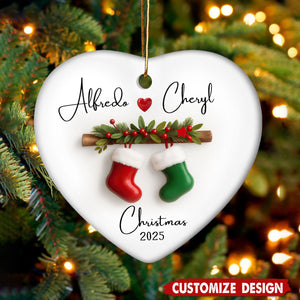 Personalized Stocking Couple Christmas Ornament - Gift For Couple