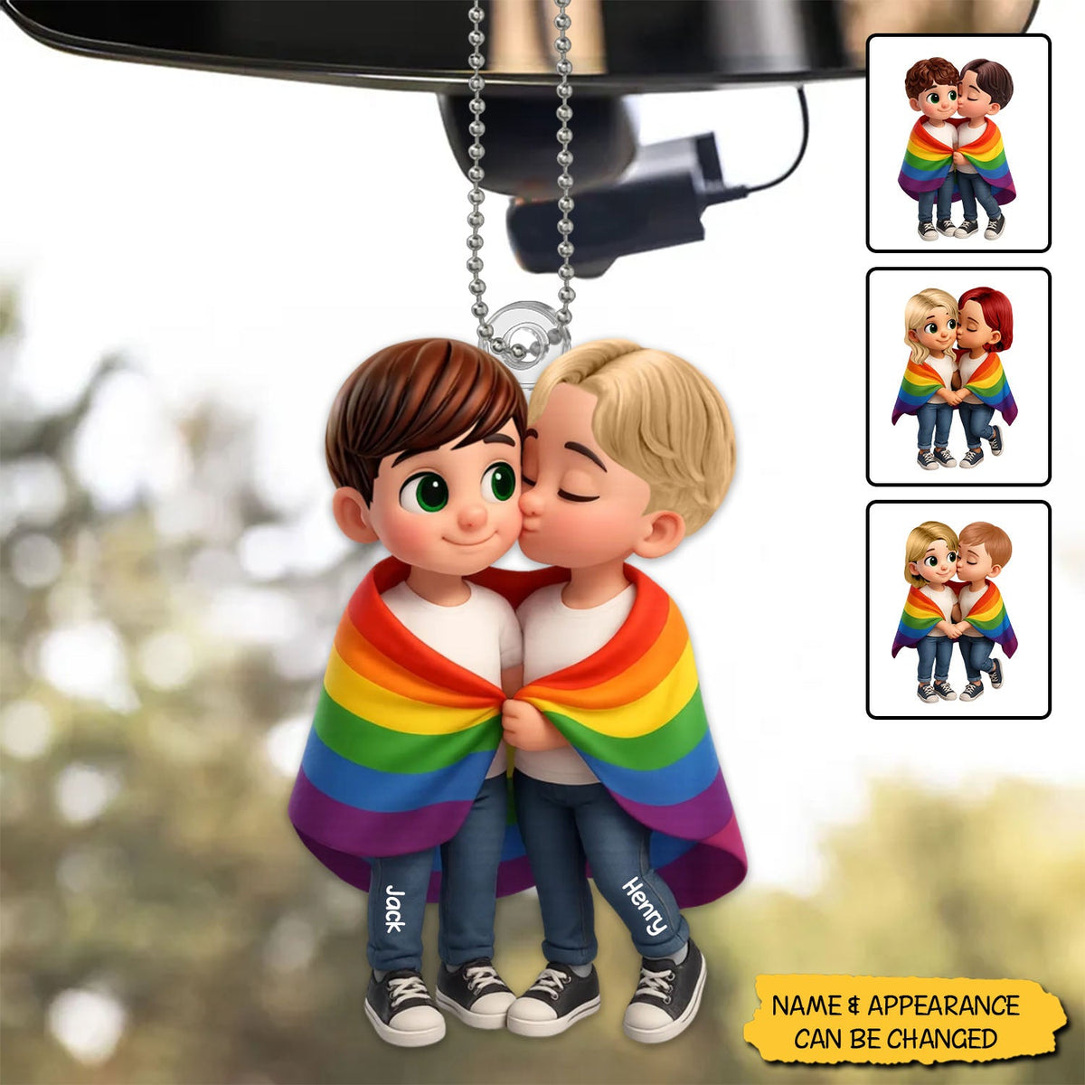 Pride Month LGBT Couple Love Is Love Personalized Acrylic Car Hanger, Gift For Couple