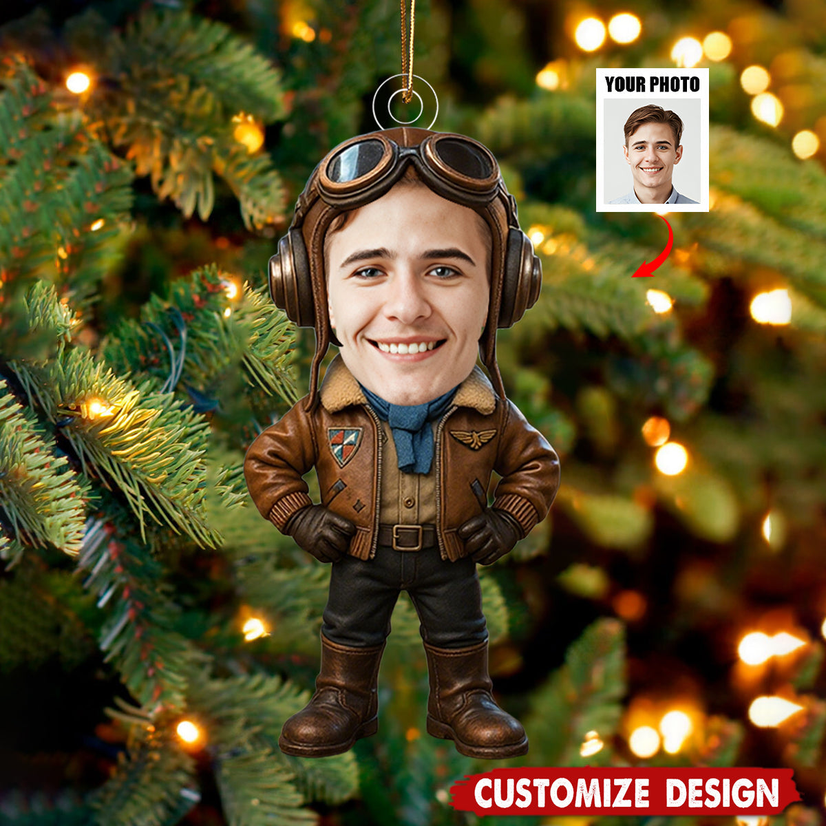 Personalized Upload Photo Face Pilot Ornament