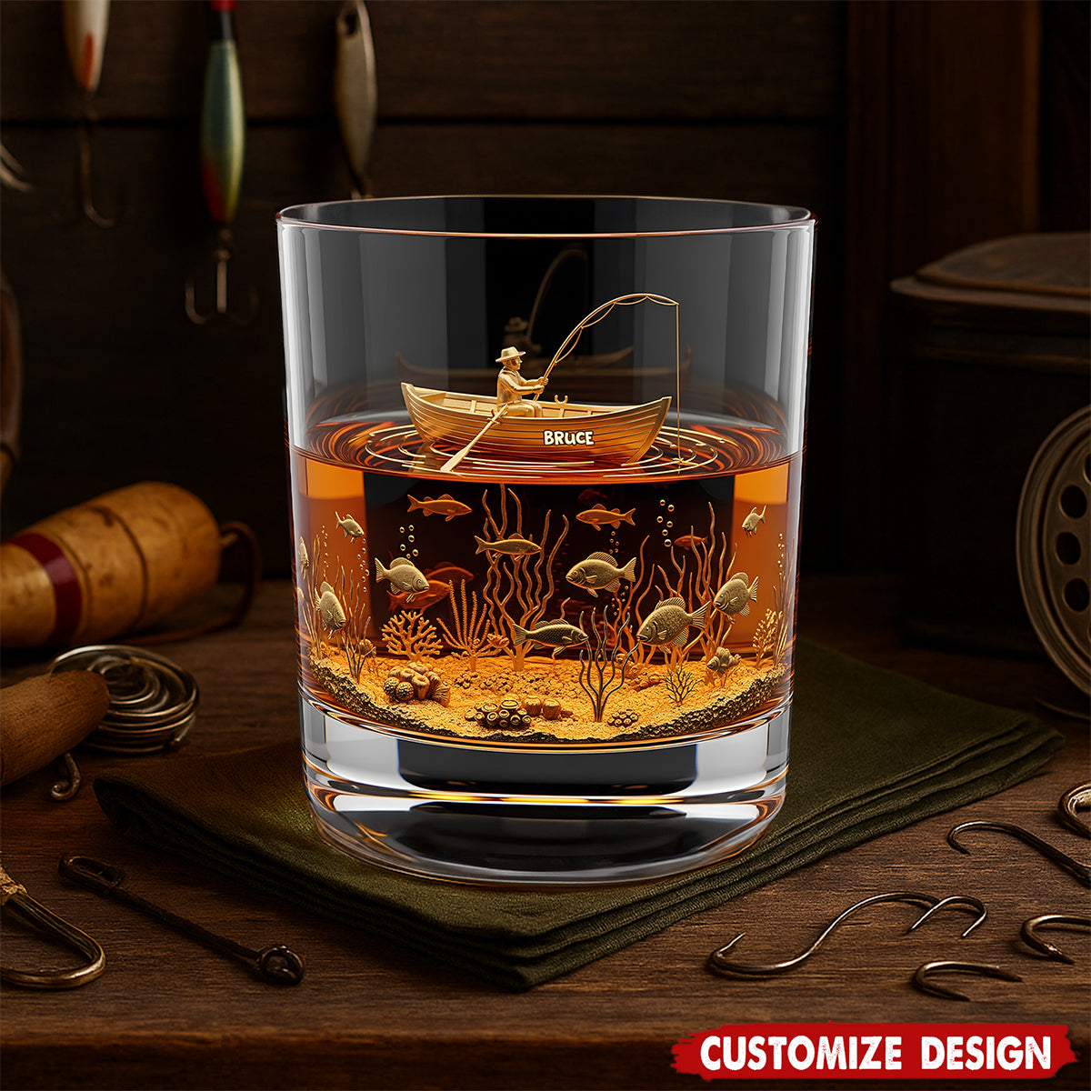 Personalized Fishing Man Whiskey Glass - Gifts For Fishing Lovers