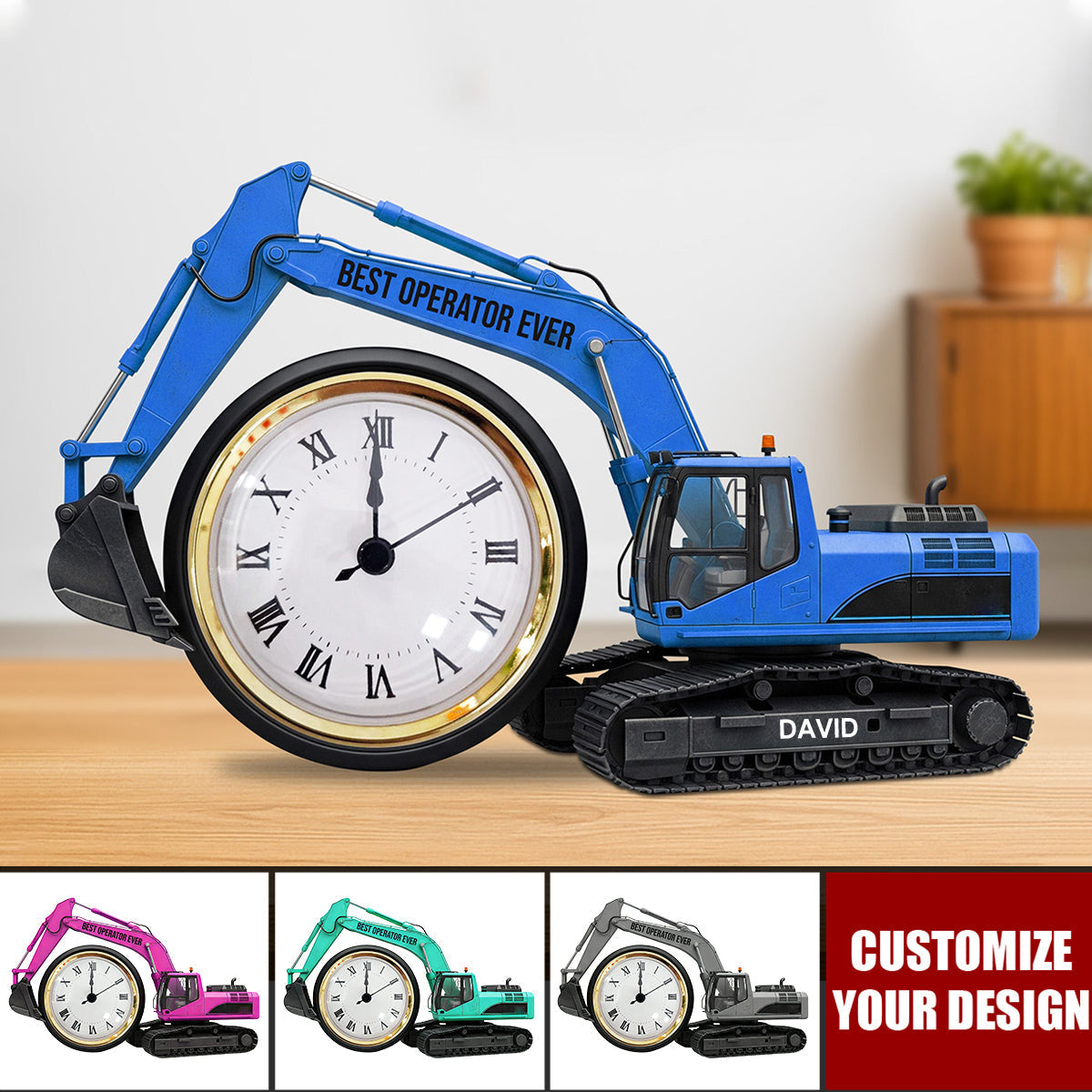 Excavator Desk Clock Plaque - Personalized Gifts For Operator