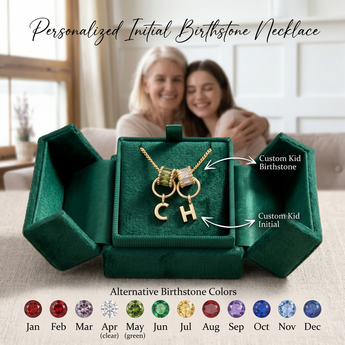 Personalized  Initial Birthstone Necklace-Mothers Day Gift
