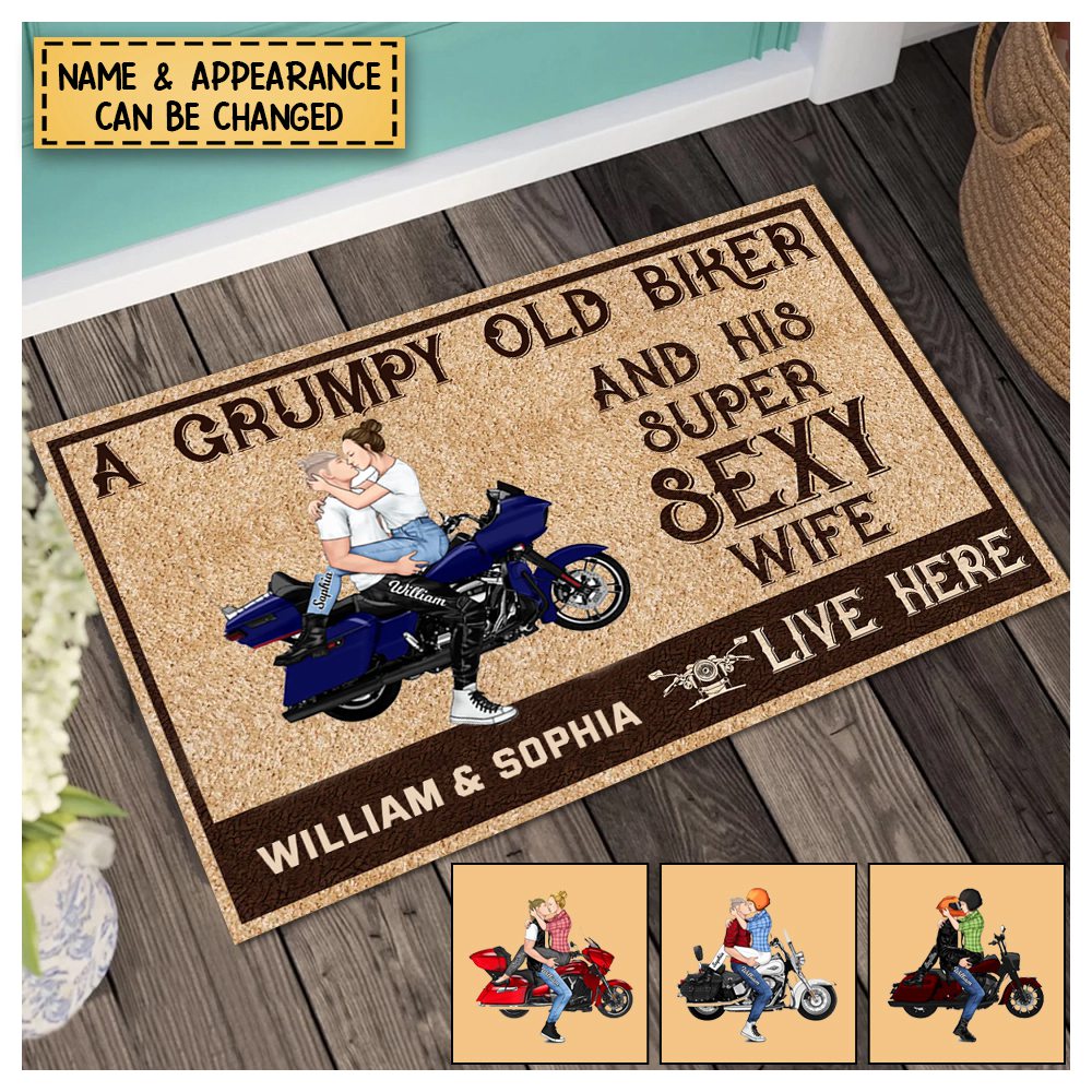 Personalized Couple Biker Live Here Doormat