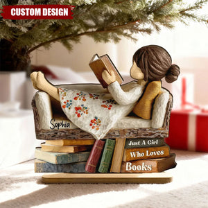 Man Woman Book Lover Reading Book On Sofa - Personalized Wooden Plaque