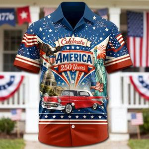 Celebrate America 250 Years - This Is How I Roll - Personalized Classic Car Photo Hawaiian Shirt - Gifts For Dad, Grandpa, Family