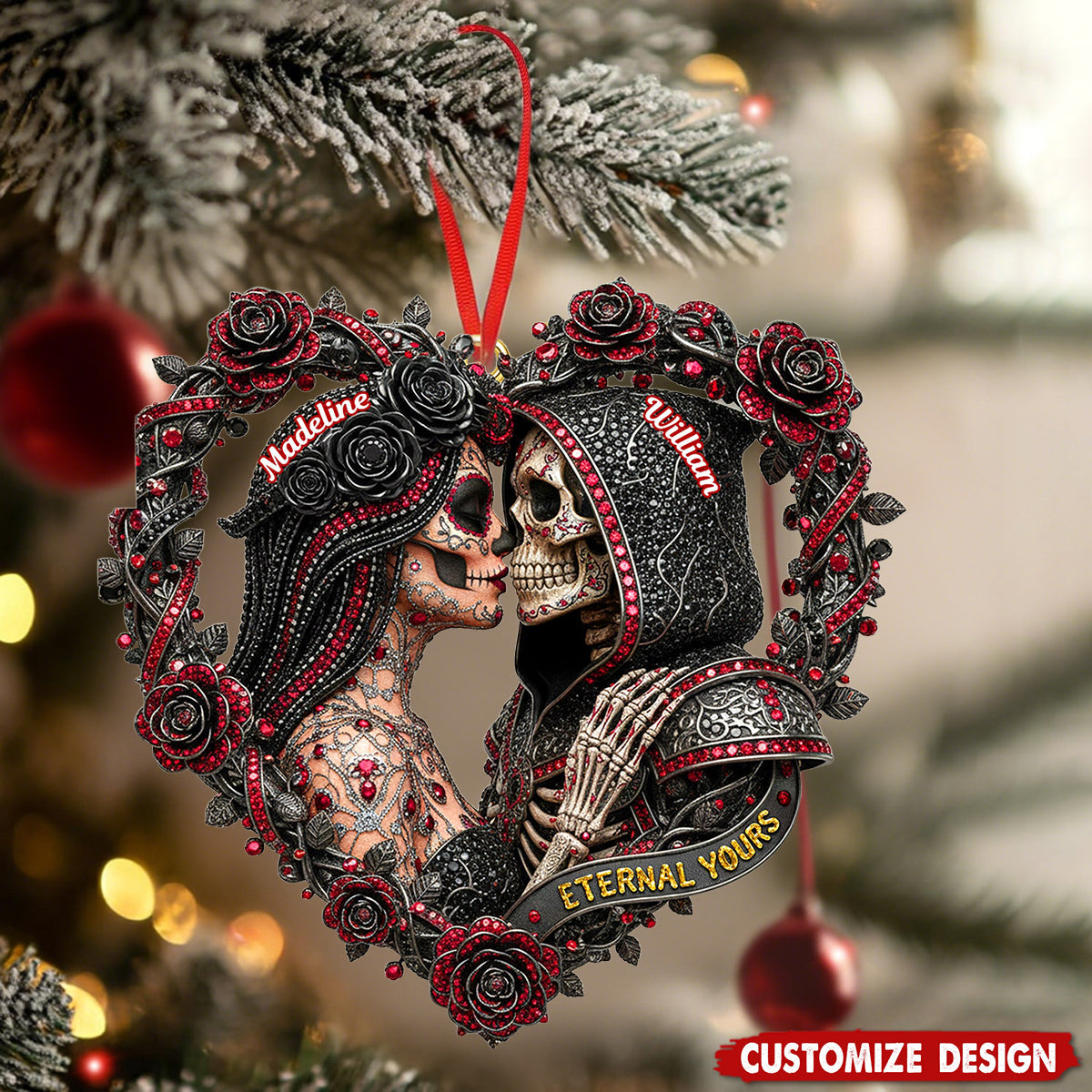 Personalized Skull Couple Christmas Ornament