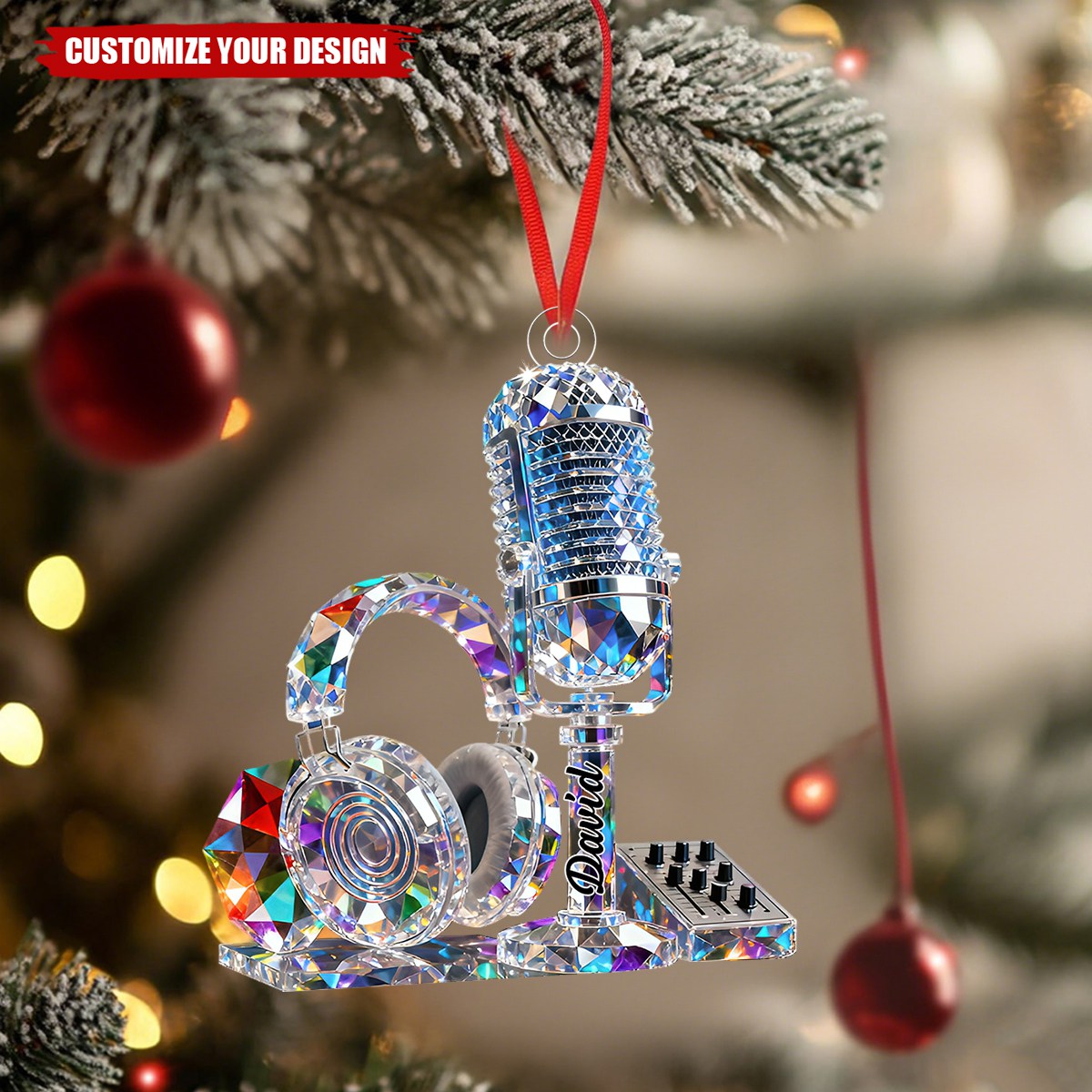 Personalized Microphone And Headphone Themed Ornament