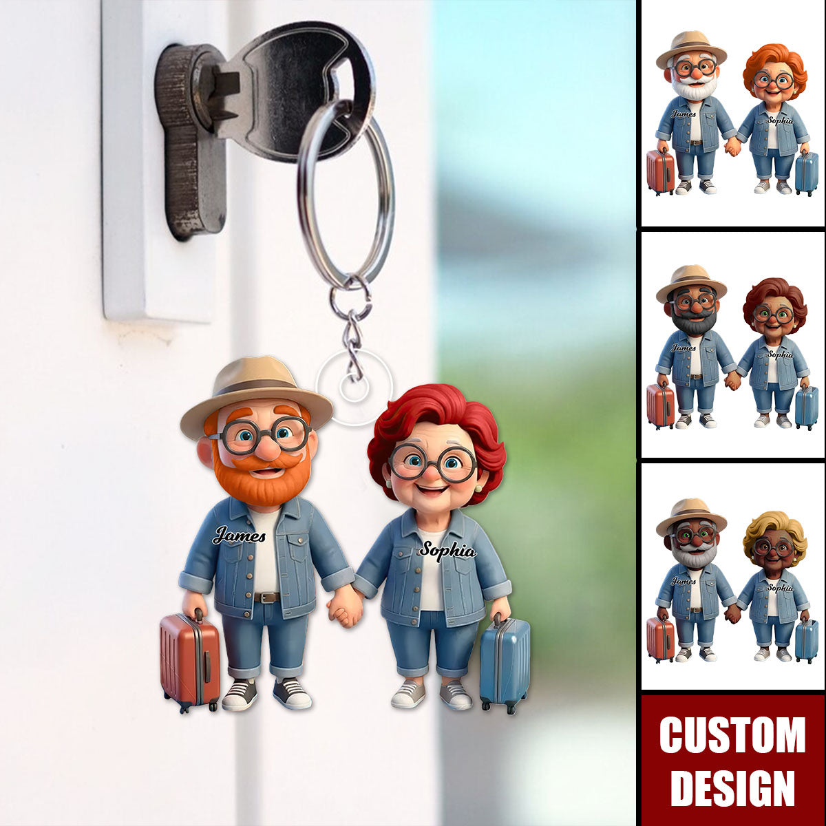 Personalized Old Couple Go Traveling Acrylic Keychain