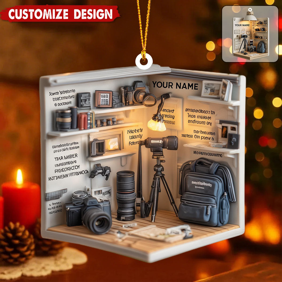 Personalized Camera Christmas Ornament, Gift For Photographer, Camera Photographer Flat Christmas Ornament, Photographer Ornament Xmas Decor