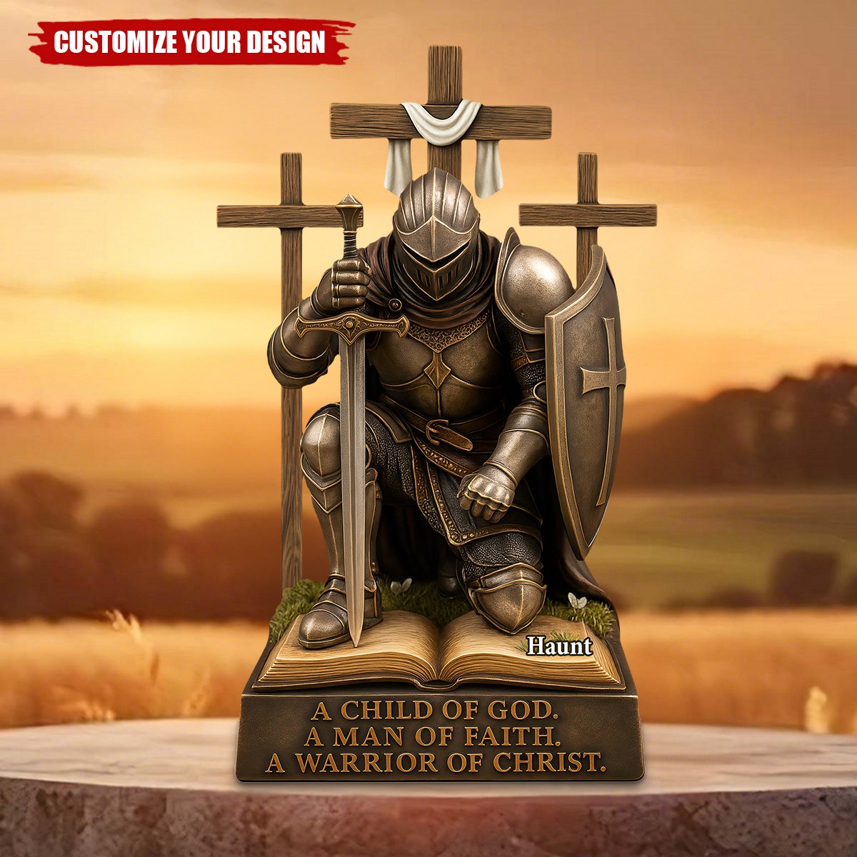 Knight Kneeling Down In Armor Acrylic Plaque - Personalized Gifts For Armor of God