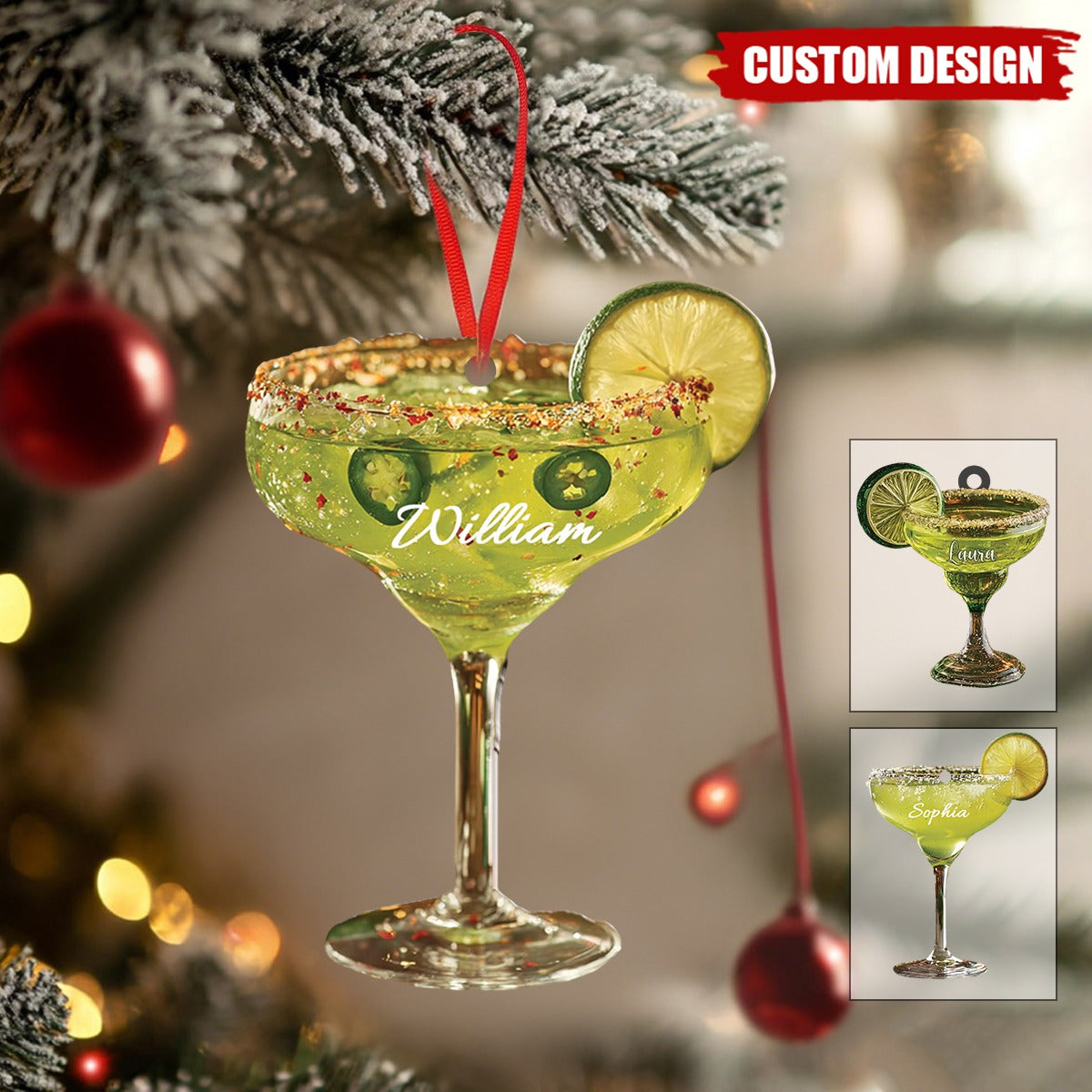 Personalized Margarita Cocktail Acrylic Christmas Ornament