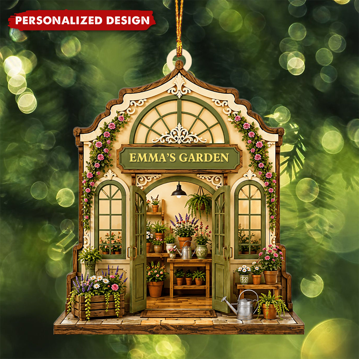 Custom Greenhouse Garden Wooden Ornament - Personalized Name Gift