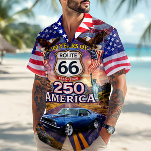 Celebrate 100 Years of Road Route 66 and America 250th Anniversary Custom Car Photo Hawaiian Shirt