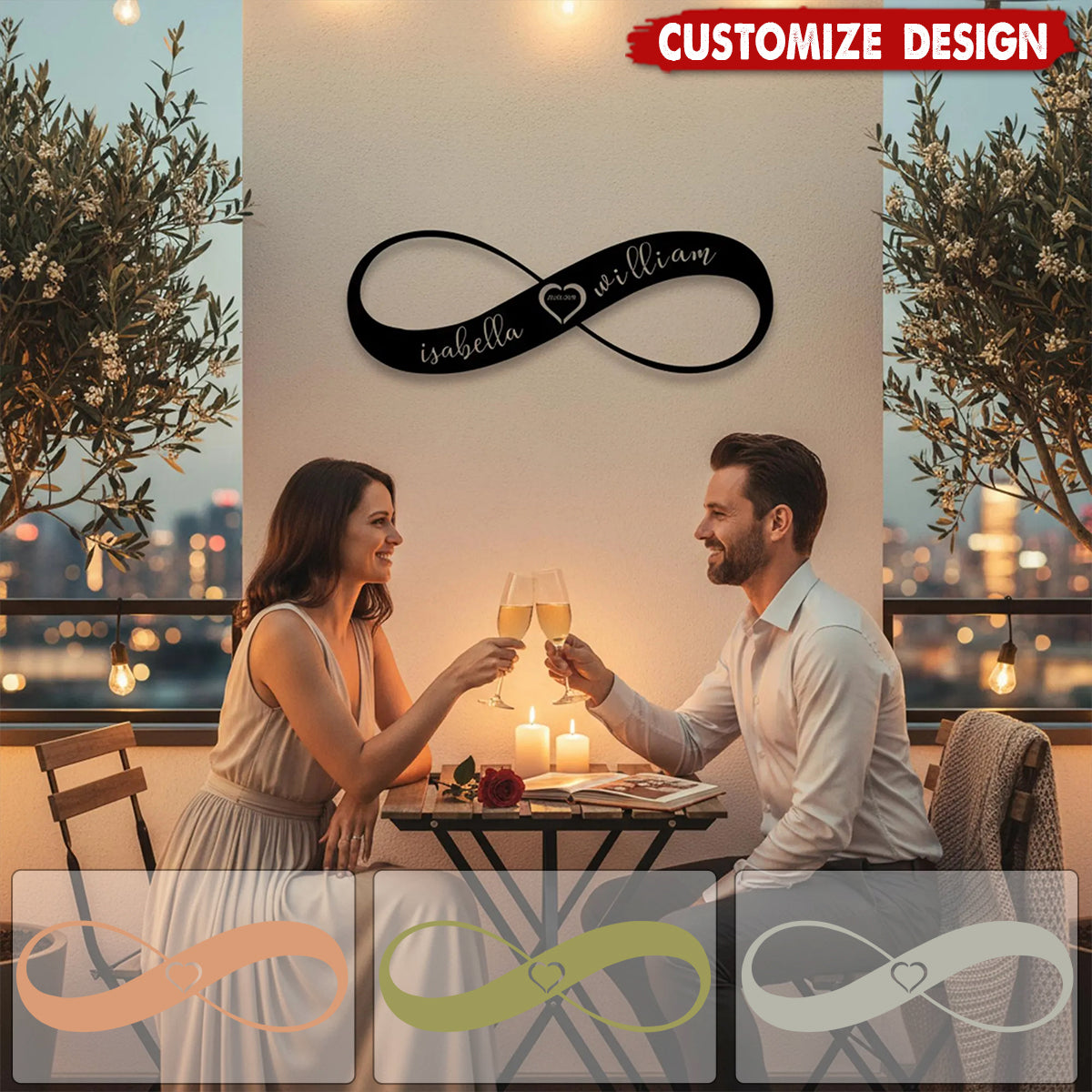 Personalized Infinity Heart Metal Wall Art-Couple Names & Date
