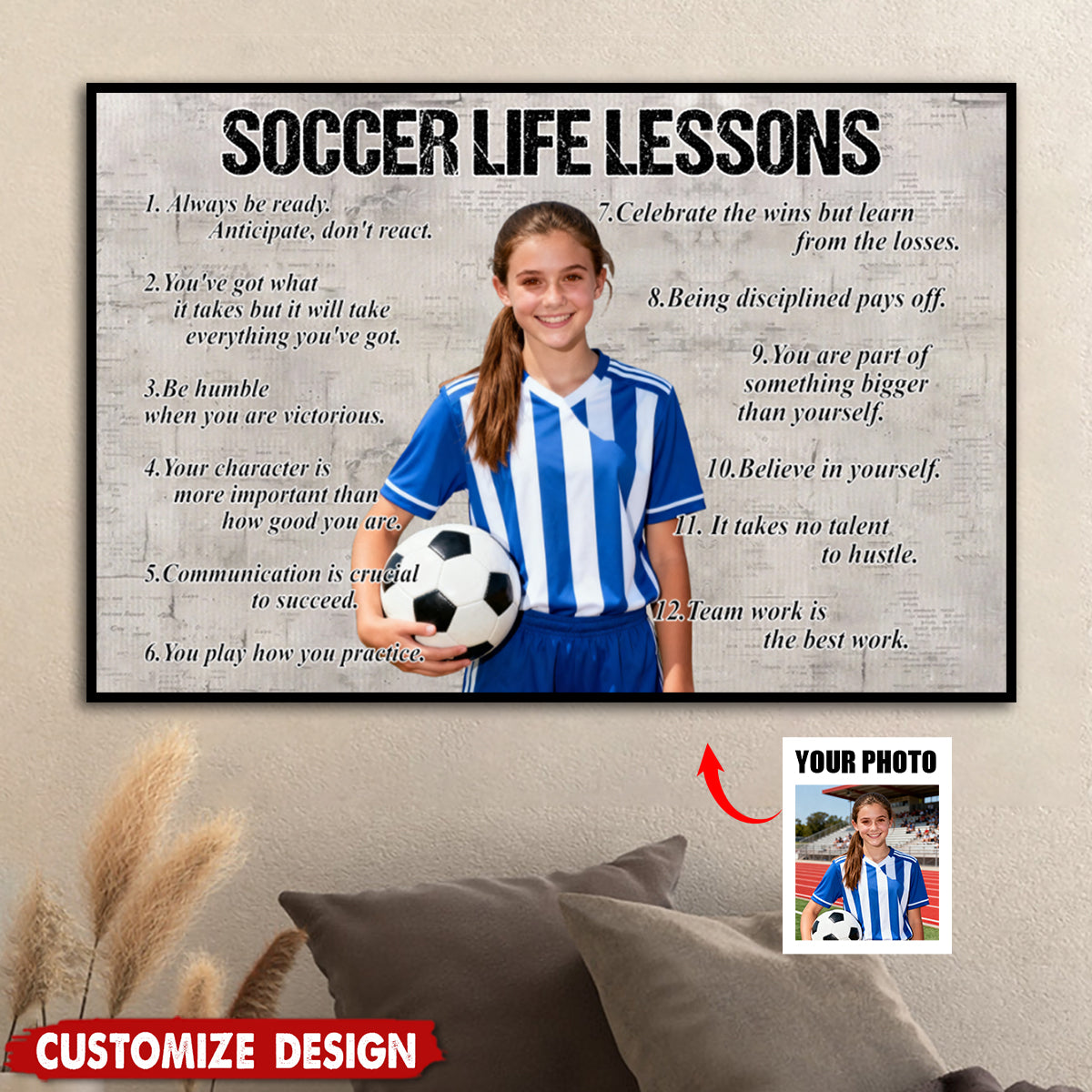 Personalized Upload Photo Soccer Life Lessons Poster - Gift For Soccer Lovers