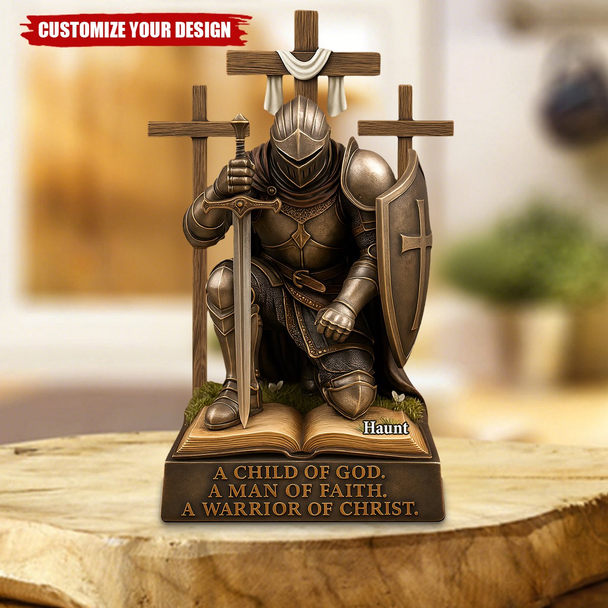 Knight Kneeling Down In Armor Acrylic Plaque - Personalized Gifts For Armor of God