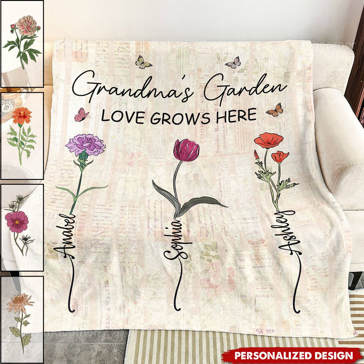 Grandma Garden Blanket-Personalized Blanket-Gift For Grandma
