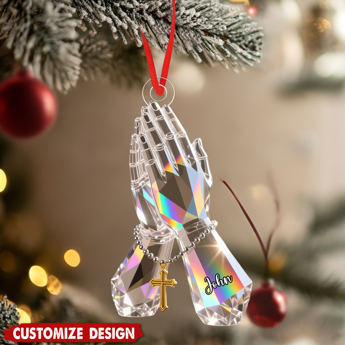 Praying Hand With Roses - Personalized Christian Acrylic Ornament