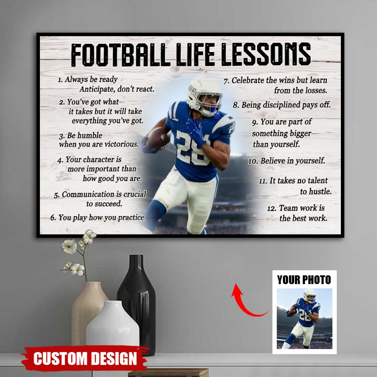 Custom Photo, Football Life Lessons-Personalized Poster, Gift For Football Lover