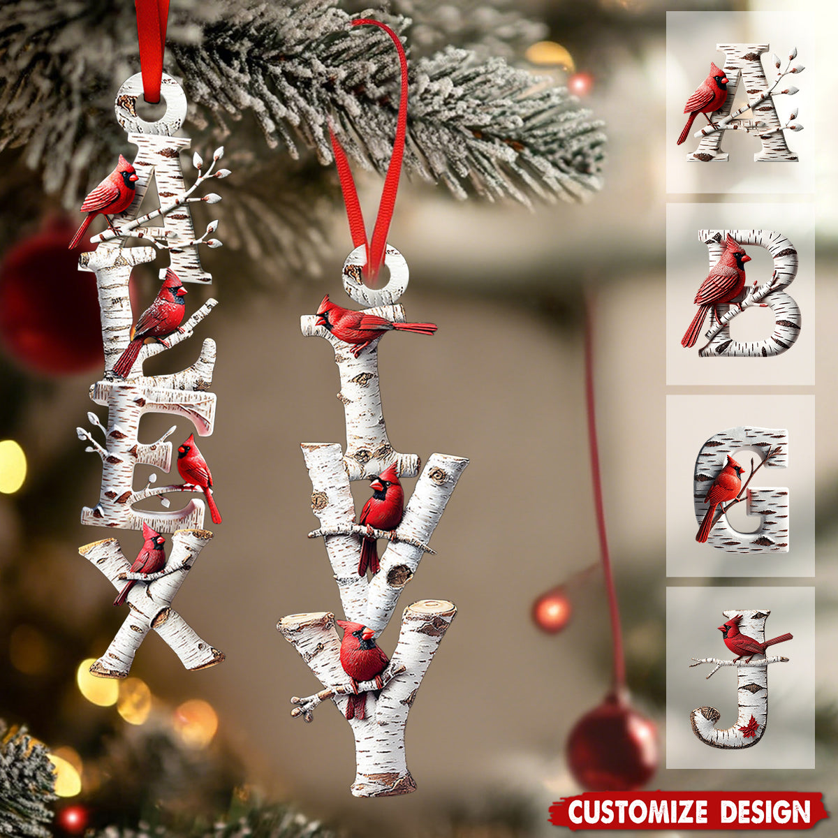 Memorial Cardinal - Personalized Your Name Letters Ornament - Gift For Heaven
