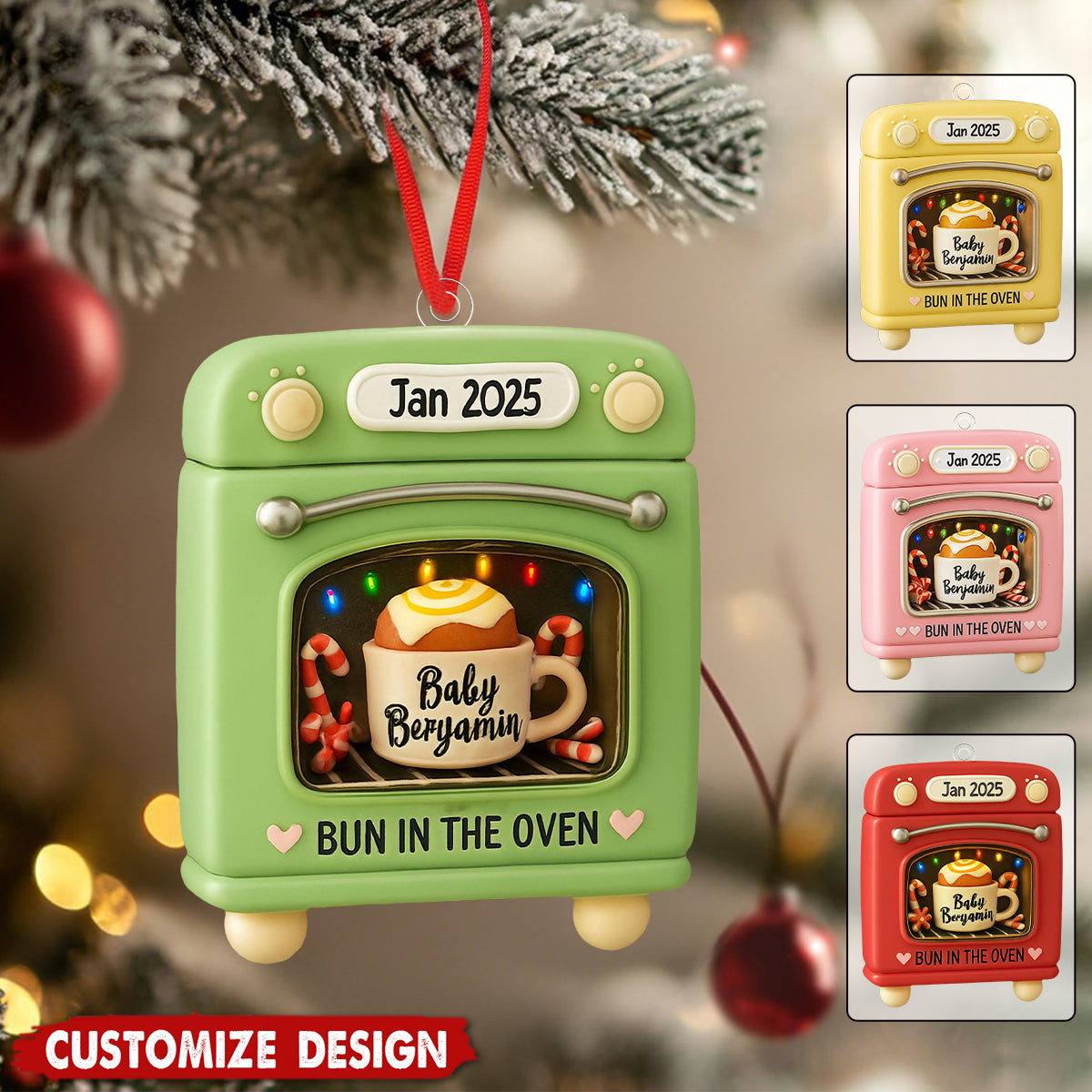 Personalized Pregnancy Announcement Ornament, Bun in Oven Keepsake