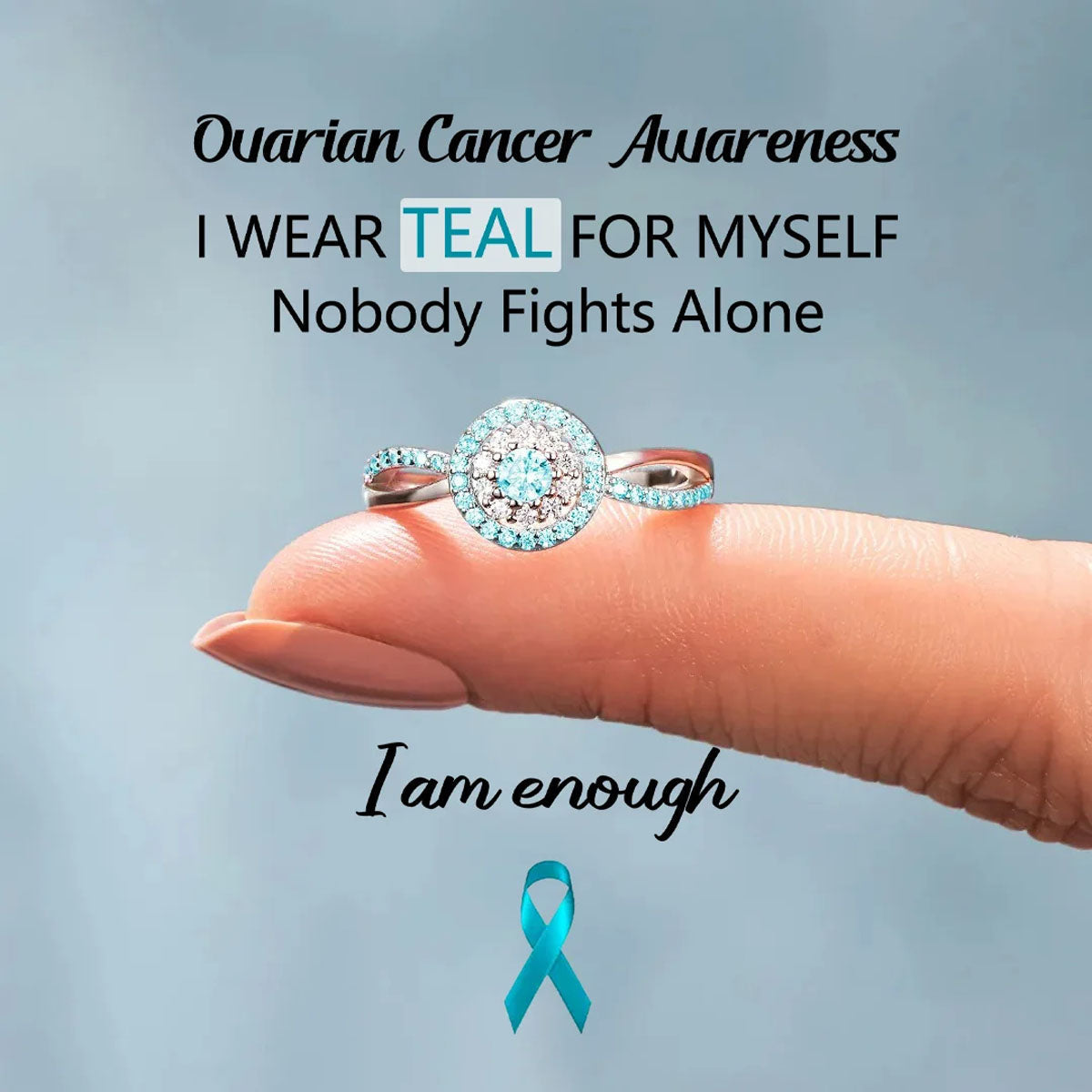 Ovarian Cancer Awareness-Teal Round Diamond Infinity Ring