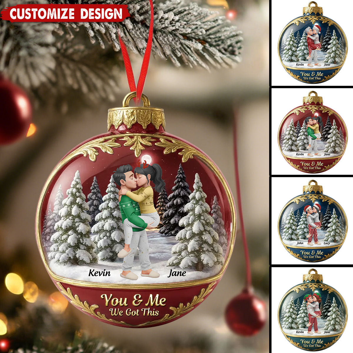 Snow Globe Kissing Couple - Personalized Acrylic Ornament - Christmas Gift for Couple