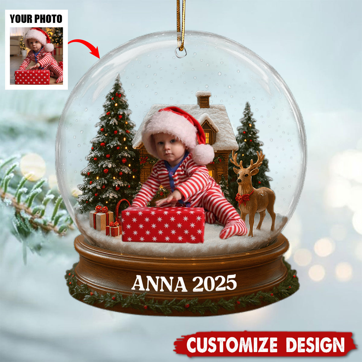 Celebrate Your Baby's First Christmas With Santa Suit And Reindeer, Personalized Acrylic Ornament