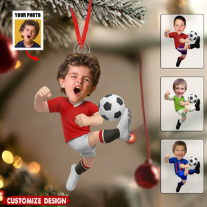 Personalized Kid Photo Soccer Ornament - Gift For Boy Girl Soccer Lovers