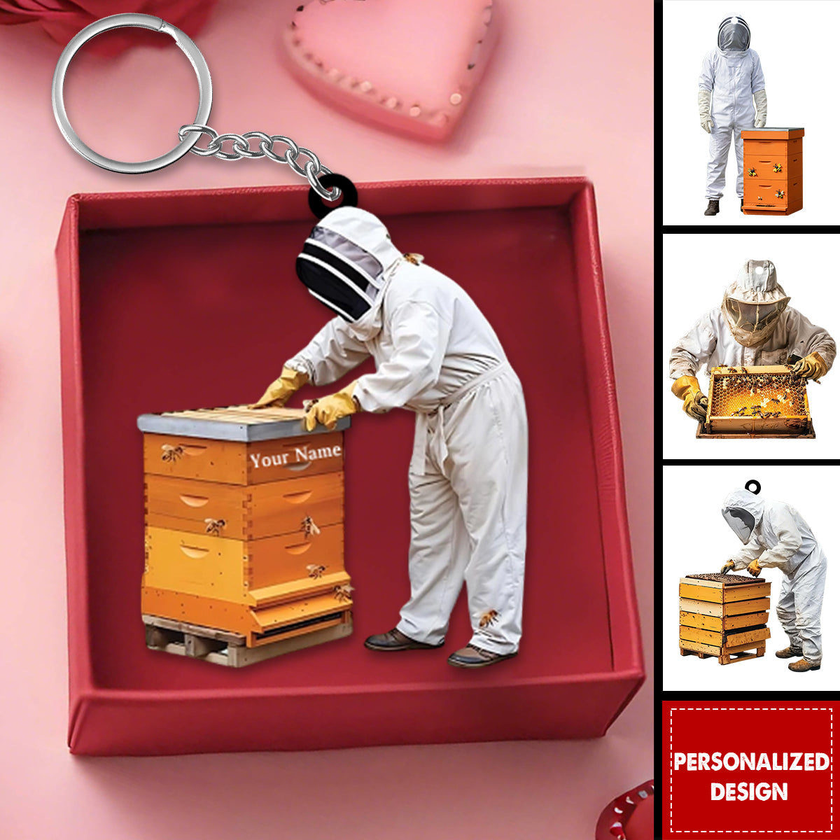 Personalized Beekeeper Keychain-Gift For Honeybee Keeper