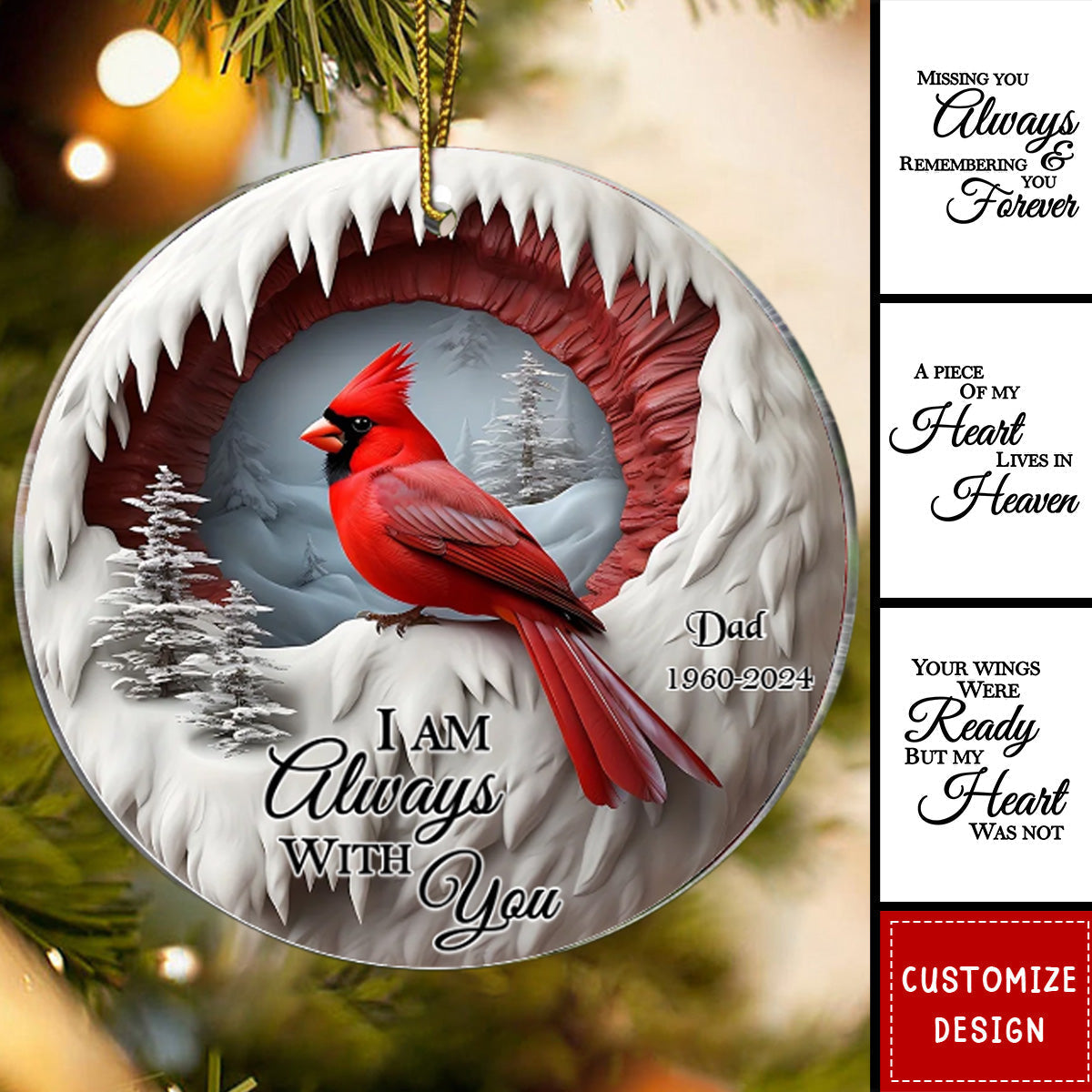 2024 New Release - Your Wings Were Ready But My Heart Was Not - Personalized Cardinal Memorial Acrylic Ornament