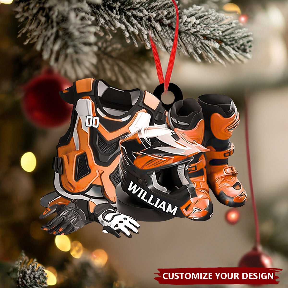 Personalized Motocross Boots & Helmet Ornament, Dirt Bike Ornament