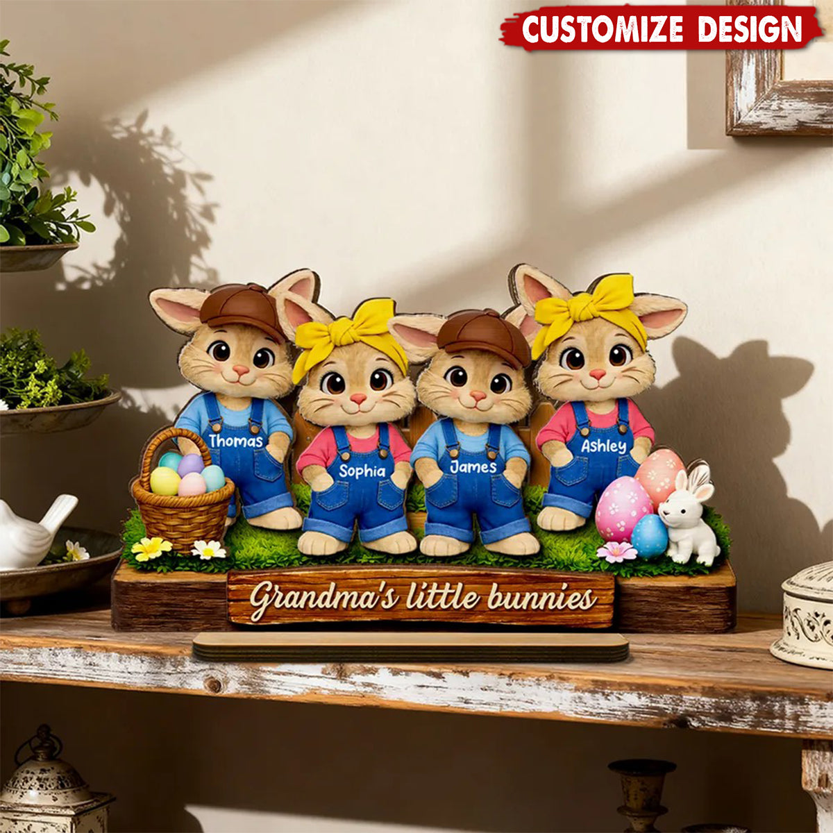 Personalized Little Bunnies 2-Layered Wooden Plaque  - Easter Gift For Grandma