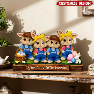 Personalized Little Bunnies 2-Layered Wooden Plaque  - Easter Gift For Grandma