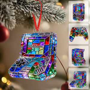 Personalized Stained Glass Retro Game Console Themed Ornament