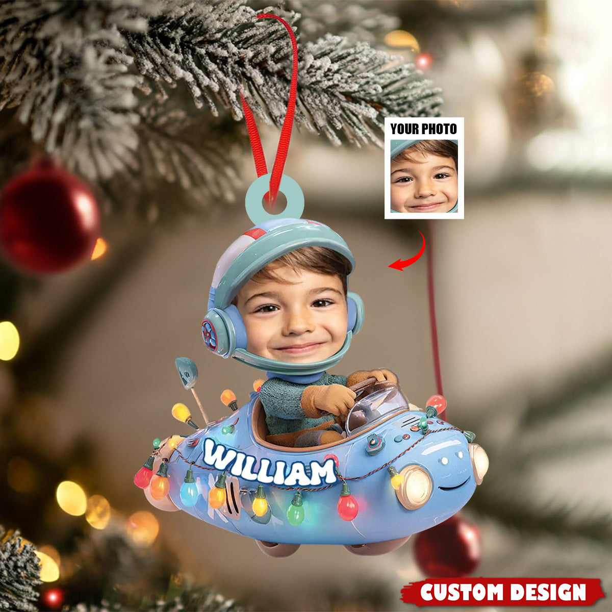 Personalized Kid Photo Face On Airplane Ornament - Gift For Kids