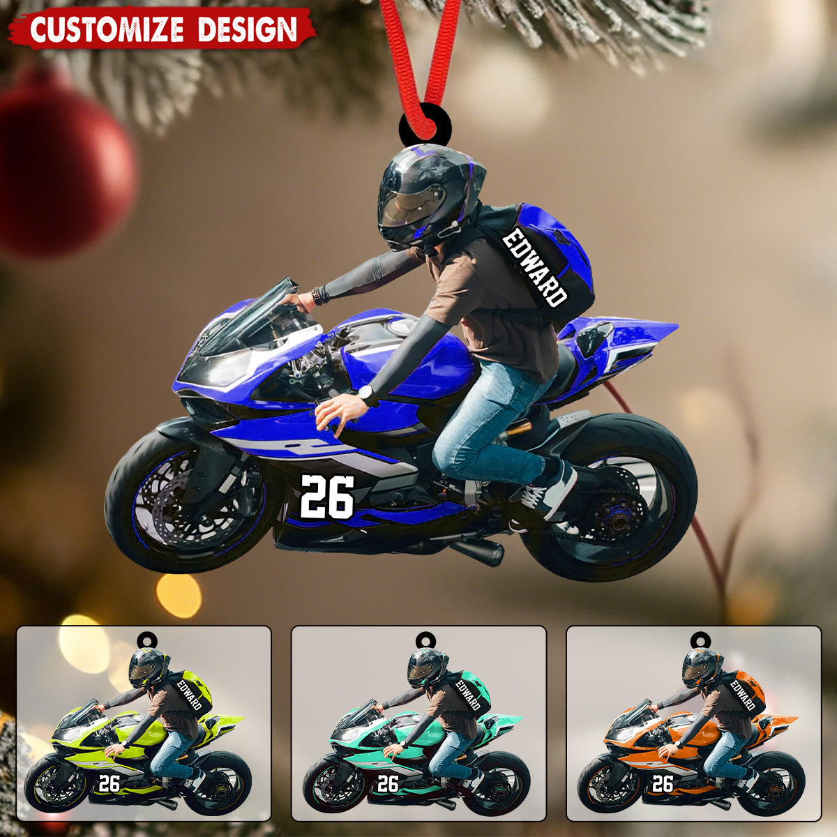 Personalized Motorcycle Christmas Ornament - Gift for Him
