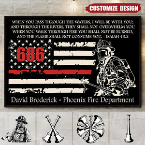 Personalized Poster Firefighter with American Flag